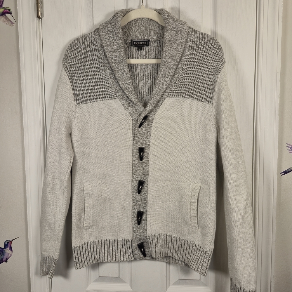 EXPRESS Grey Colorblock Toggle Button Cardigan - Oversized Boyfriend Fit Small